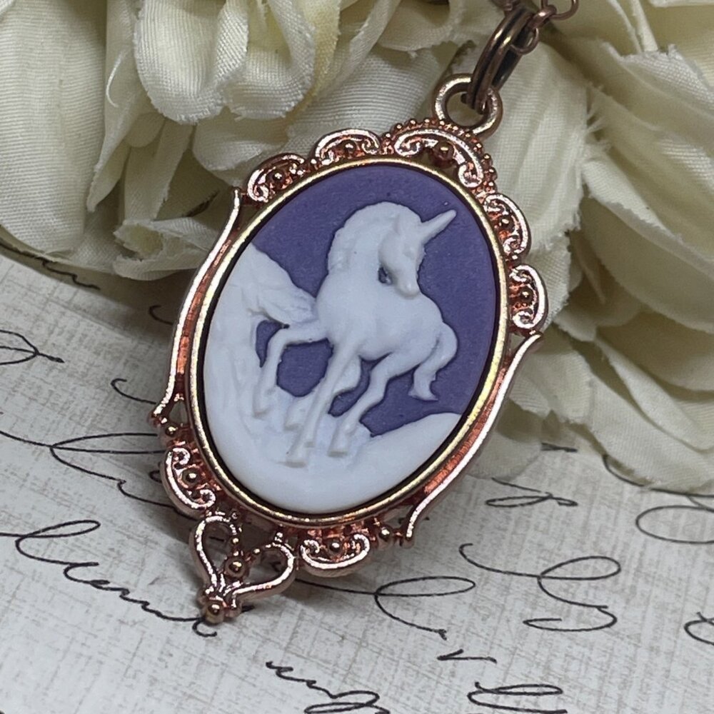 Rose Gold Purple Unicorn Flower Girl Bridesmaids Pendant Necklace Charm Wedding